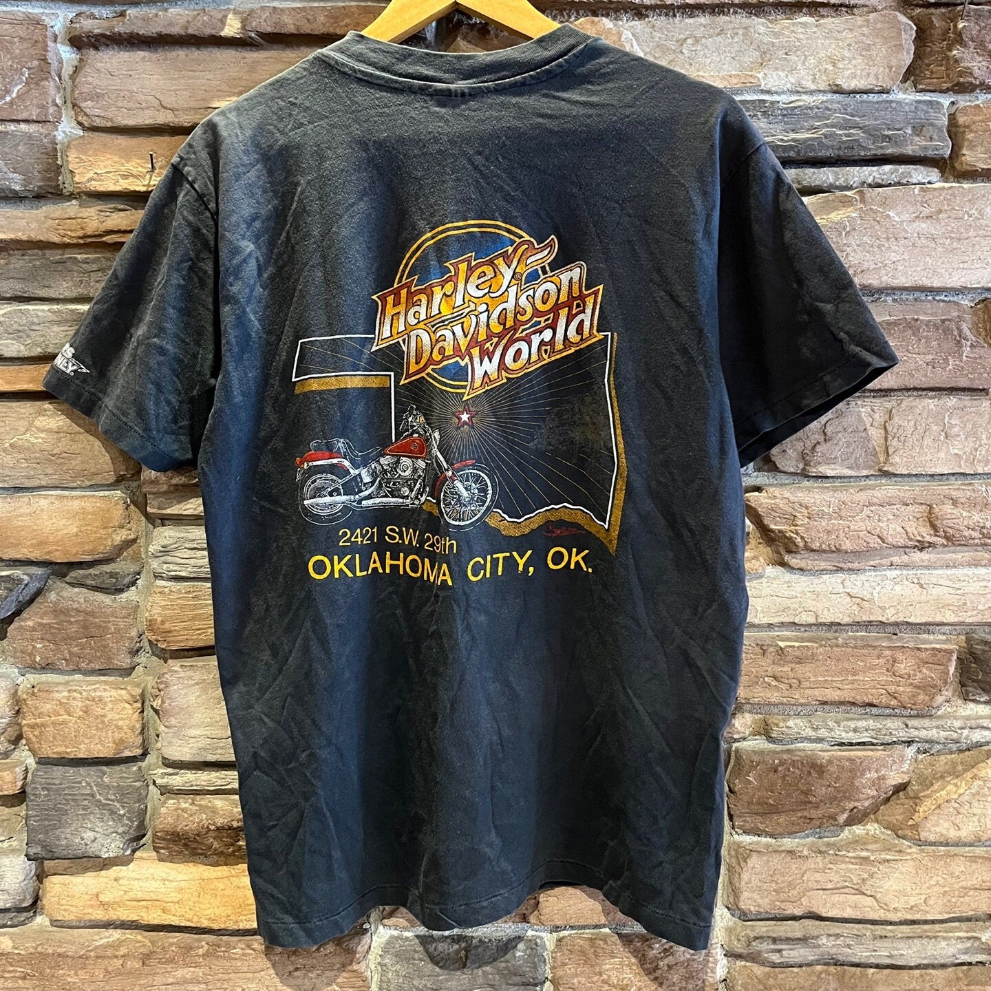 1986 "Ride with Pride" Harley Davidson T-shirt | Vintage T-shirt | Black Graphic Tee | Harley Davidson World | Oklahoma | SKU:STQ-3272