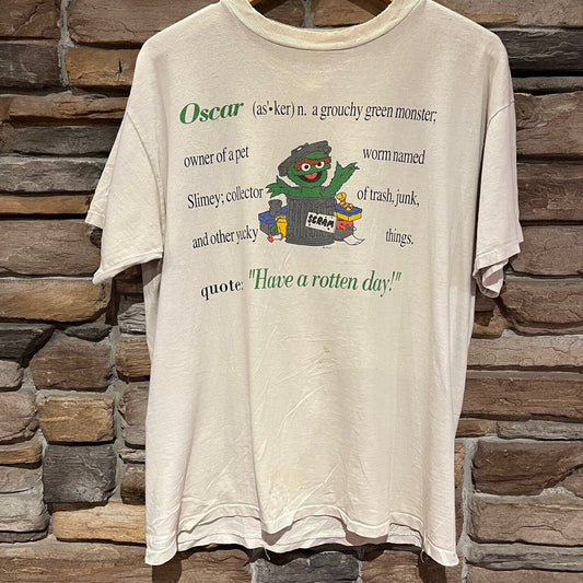 Vintage Oscar the Grouch "Have a Rotten Day" T-shirt | Vintage T-shirt | Sesame Street | White Cotton T-shirt | Size L | SKU: STQ-3288