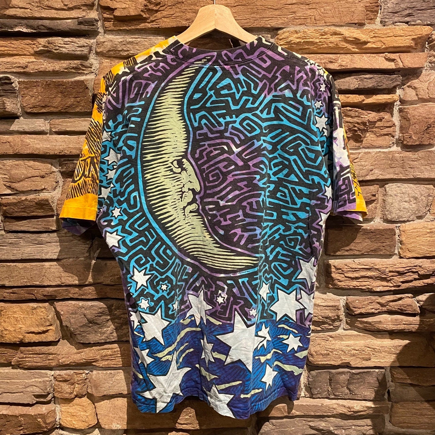 1992 Vintage Liquid Blue Sun and Moon Tie-Dye T-shirt | Vintage T-Shirt | Chris Pinkerton | All over Print | Size L | SKU: STQ-3339