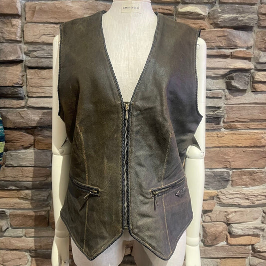 Vintage 1990's Harley Davidson Brown Leather Vest | Vintage Vest | Women's Leather Vest | Harley Davidson | Women's size M | SKU STQ-3364