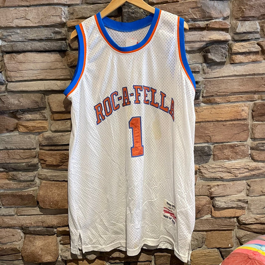 Vintage 2000's Jay-Z Sean Carter Roc-A-Fella Basketball Jersey | Vintage Jersey | Number 1 | Michell & Ness | White | SKU:STQ-3377