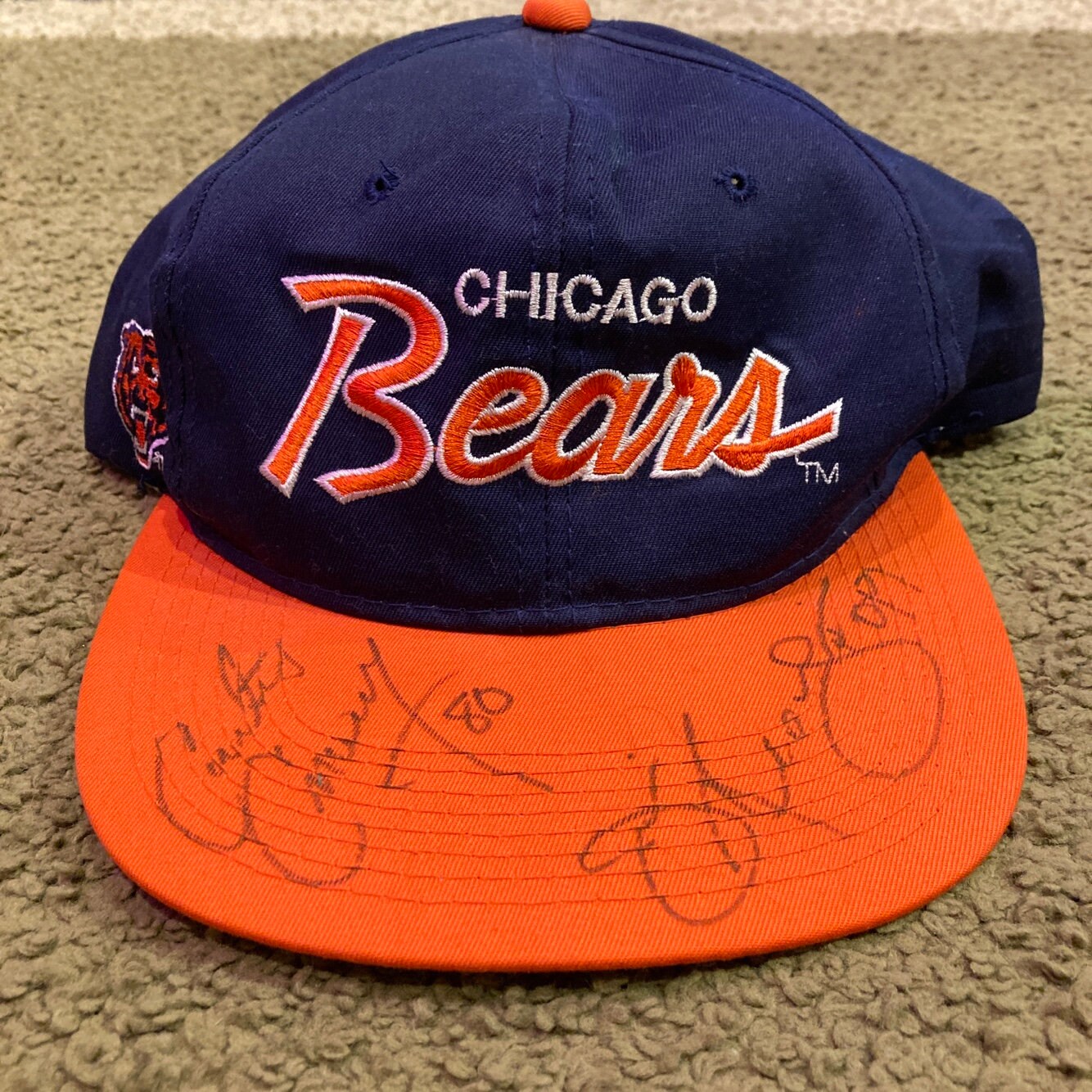 Vintage Signed NFL Chicago Bears Two Tone Hat | Vintage Hat | Curtis Conway 80 and Unknown Player | Football | Bears Fan | SKU STQ-3536