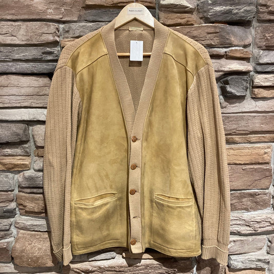 Vintage 70s/80s Knit and Suede Cardigan Sweater | Vintage Sweater | Washable Suede Built-In Vest Cardigan | No Size Listed | SKU STQ-3552