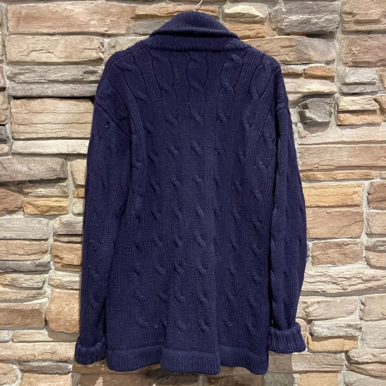 Vintage Polo Ralph Lauren Wool Cardigan Sweater | Vintage Sweater | Navy Button Up Thick Fisherman Sweater | Men's Size M | SKU STQ-3550