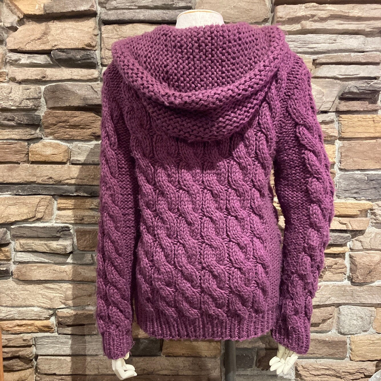 Vintage Purple Thick Cable Knit Zip Up Sweater with Hood | Vintage Sweater | Cable Knit Hoodie | Cable Knit Zip Up | Size L | SKU STQ-3554 |