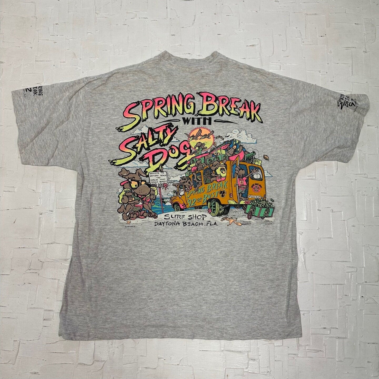 1992 Vintage Spring Break '92 Salty Dog Daytona Beach Graphic T-Shirt | Vintage Graphic T-Shirt | Made in USA | Size XL | SKU M-2010 |