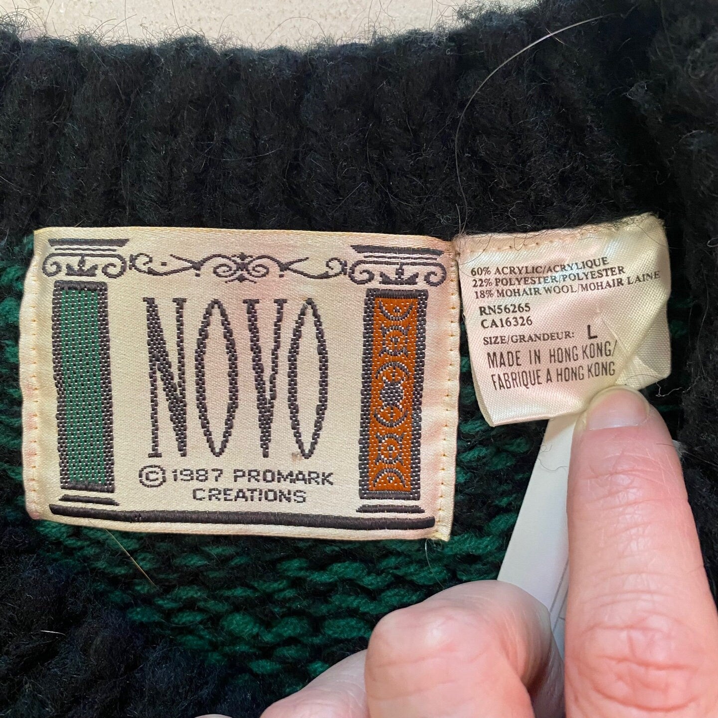 Vintage Novo Mohair Blend Black and Teal Knit Sweater | Vintage Sweater | Vintage Knit Sweater | Vintage Knit | Size L | SKU NPC-1217 |