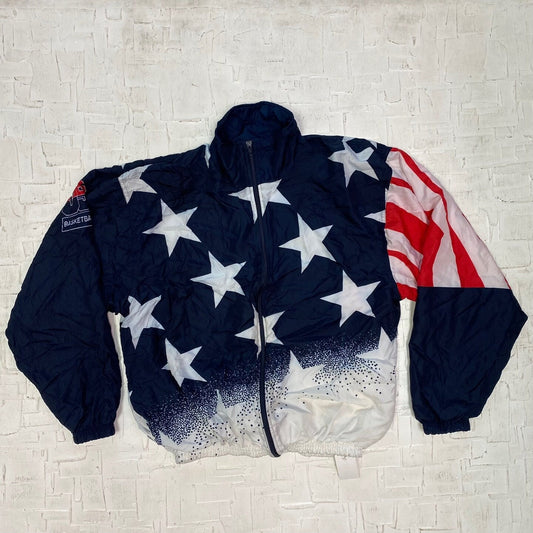 Vintage Champion USA Basketball Dream Team All Over Print American Flag Wind Breaker | Vintage Wind Breaker | Champion | Size L | NPW-1060