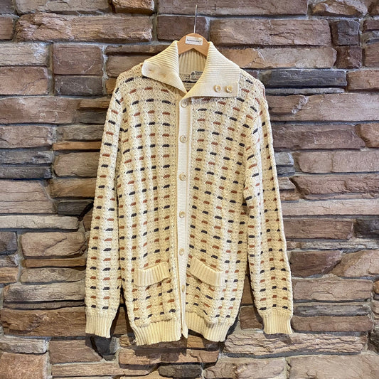 Vintage Cream Tundra Knit Wool Sweater Cardigan | Vintage Button Up Cardigan | Tundra Standard Knitting | Women's Size XL | SKU: NPQ-2045