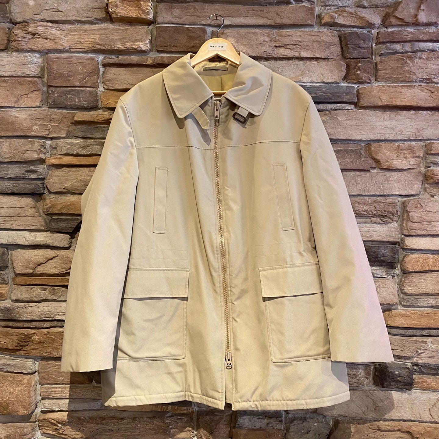 Vintage London Fog Maincoats Thinsulate Zip Up Tan Jacket | Vintage Coat | Padded Lining | Drawstring Waist | Size XL | SKU: NPQ-2050