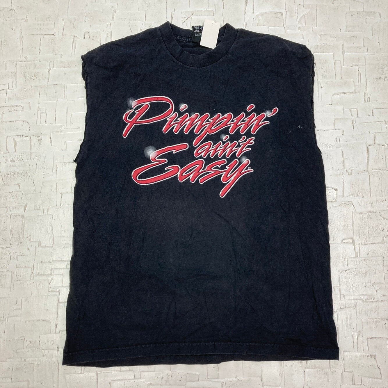 Vintage Wrestling "Pimpin' Aint Easy" Black Cutoff T-shirt | Vintage T-shirt | The Godfather | Charles Wright | Men's Size XL | SKU:NPC-1236