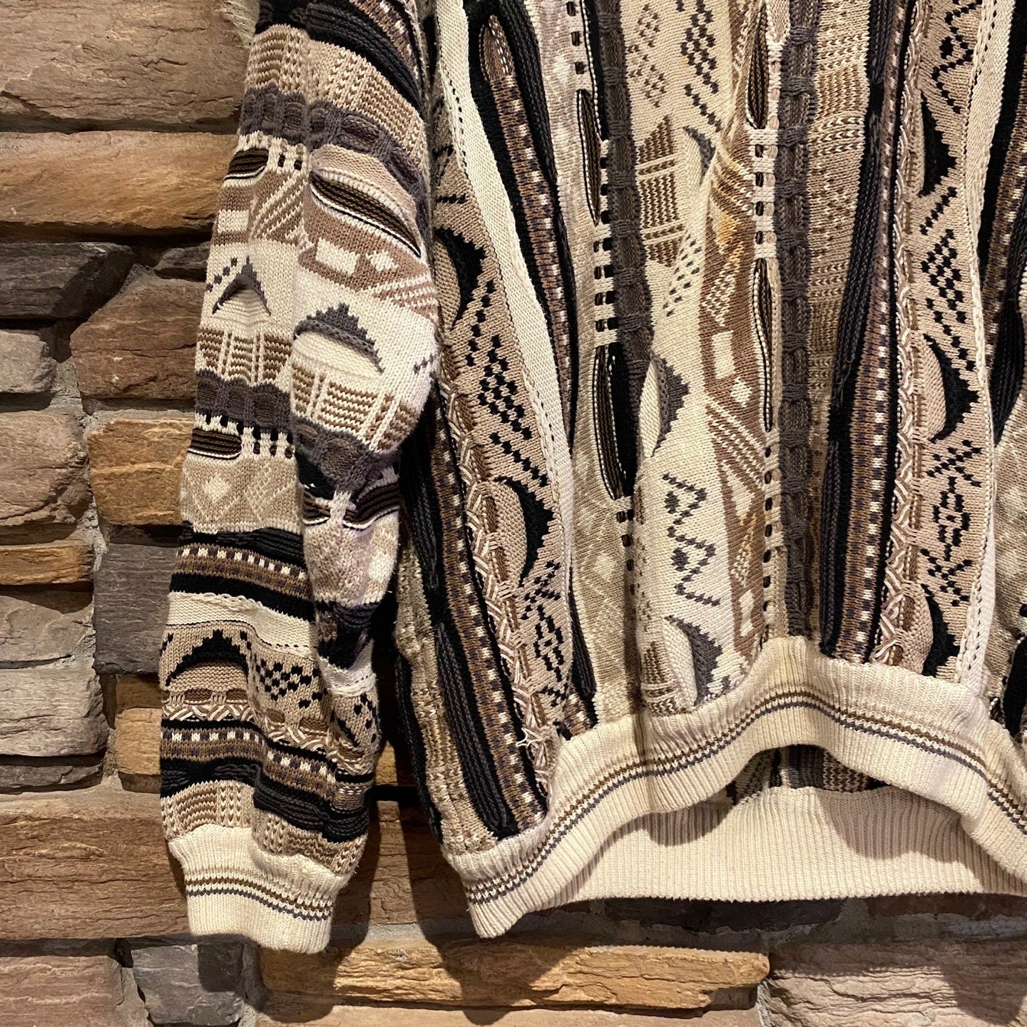 Vintage Cotton Traders Coogi Style Sweater | Vintage Sweater | Neutral Earthy Colours Coogi Style Knit Sweater | Mens Size XL | NPQ-2085