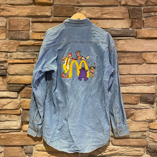 Vintage Texx Italia Design Denim Button Up Shirt with McDonalds Logo and Characters | Vintage Button Up | McDonalds Shirt | SKU NPQ-2031