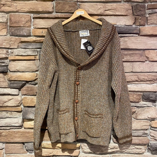 Vintage Brown Sears "Shetland" Knit Wool Cardigan Sweater | Vintage Knit Cardigan | Wooden Buttons | Virgin Wool | Size XL | SKU: NPQ-2025