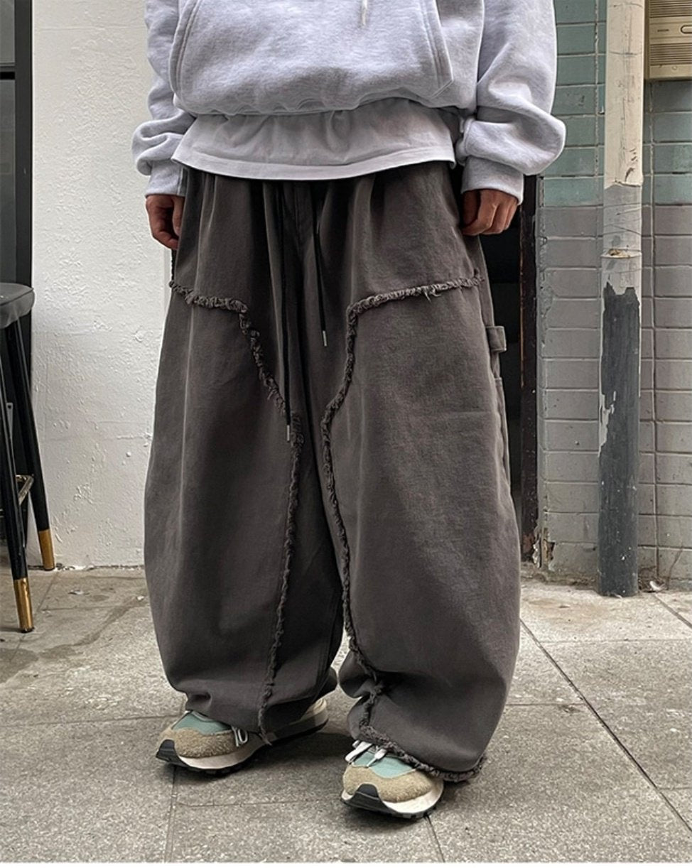 Raw edge baggy cargo pants 7889