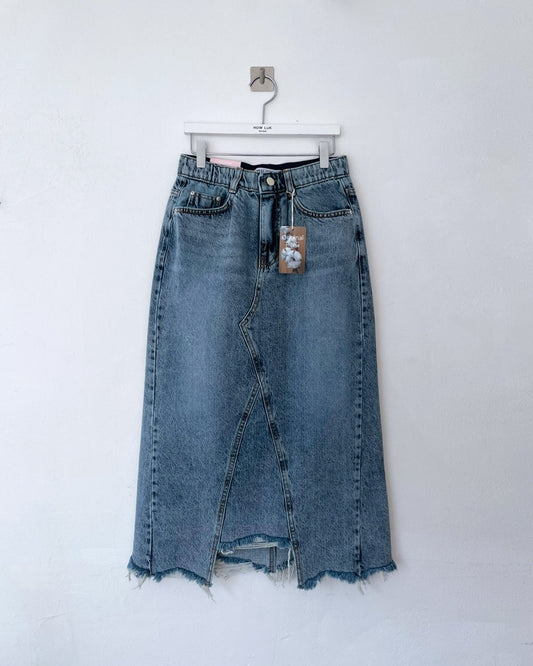 Denim banding midi-long skirt