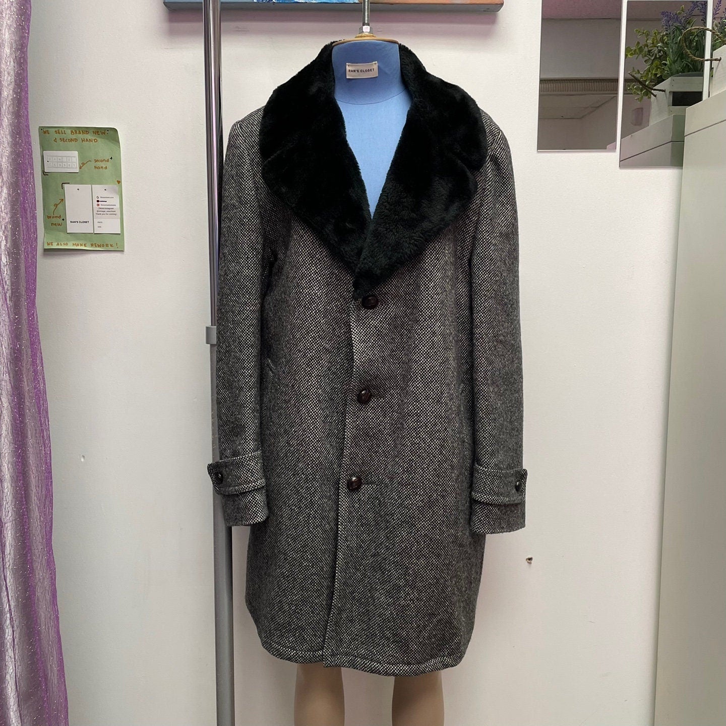 Vintage Mac Mor Faux Fur Lined Checkered Patterned Wool Coat | Vintage Coat | Womens Coat | Faux Fur | Wool Coat | Winter Coat | SKU: M-1737
