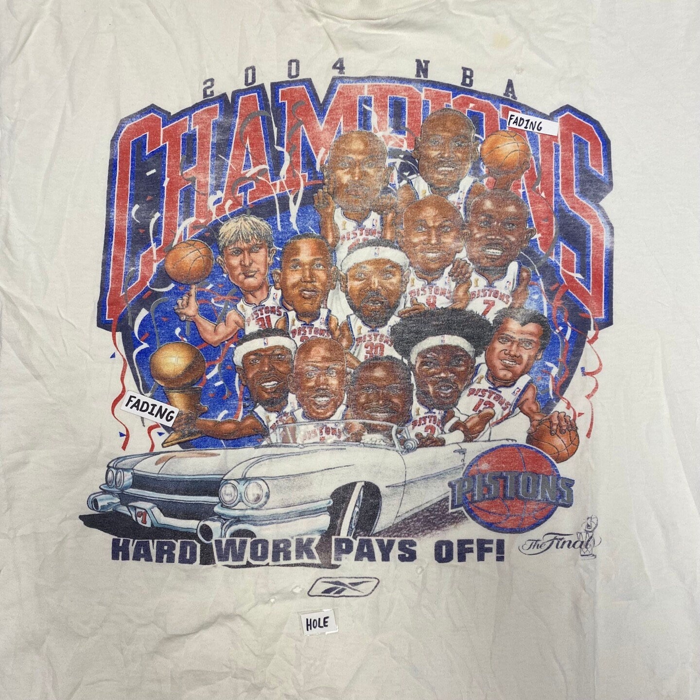 Vintage Reebok Pistons 2004 Roster NBA Champions Graphic T-Shirt | Vintage T-Shirt | Pistons Basketball | 2004 NBA Champions | SKU M-1871