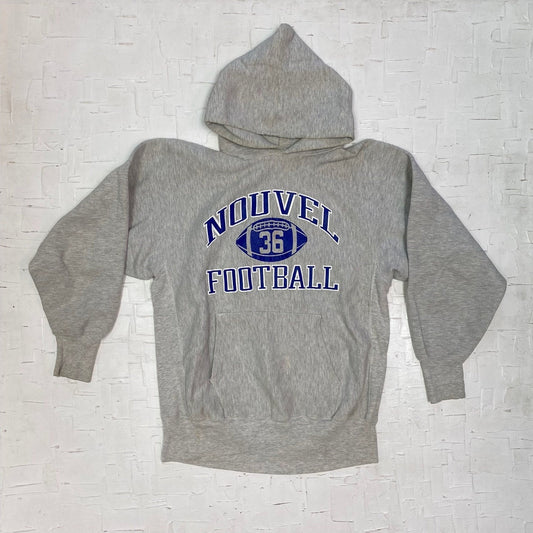 Vintage Nouvel Football Champion Brand Hoodie | Vintage Hoodie | Grey Hoodie | Boy's Varsity Football | 36 | Men's Size XL | M-1949