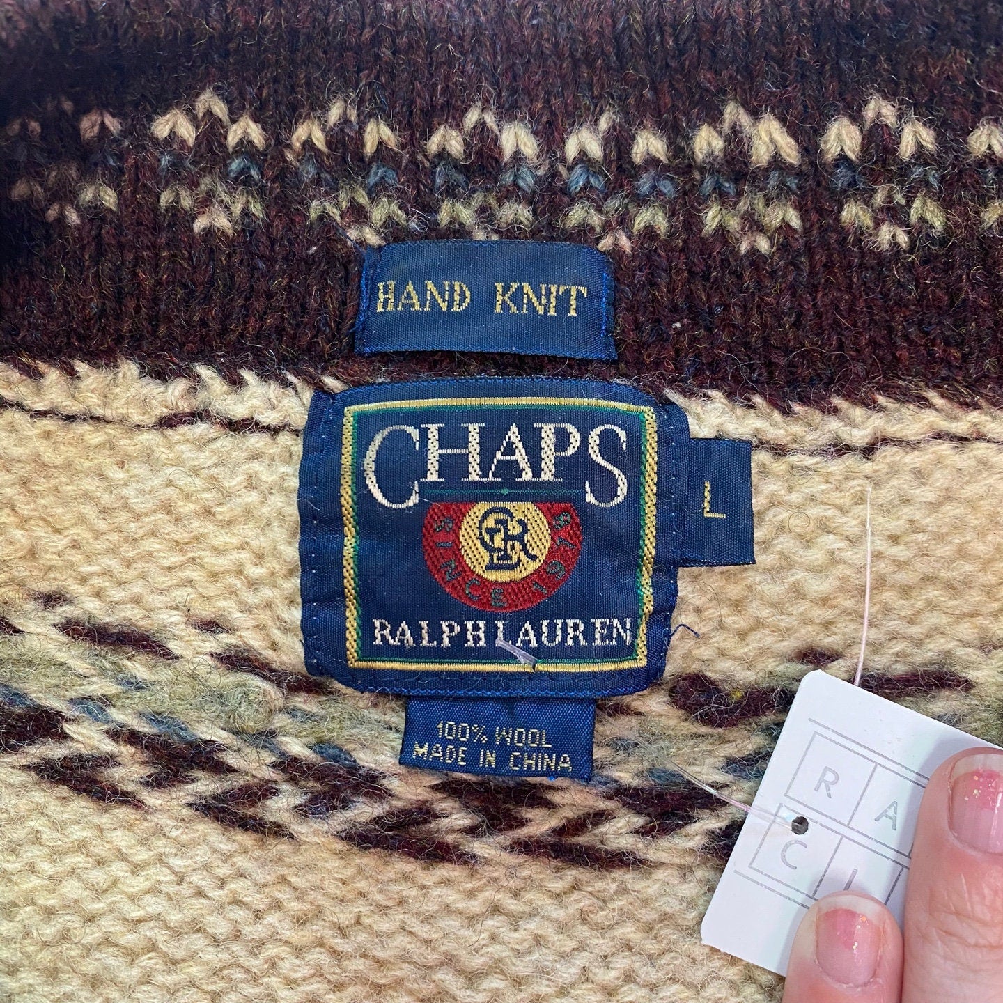 Vintage Chaps Ralph Lauren Hand Knit Zip Up Cardigan | Vintage Cardigan | Wool | Deer Pattern | Plaid Knit | Christmas | Size L | M-1938