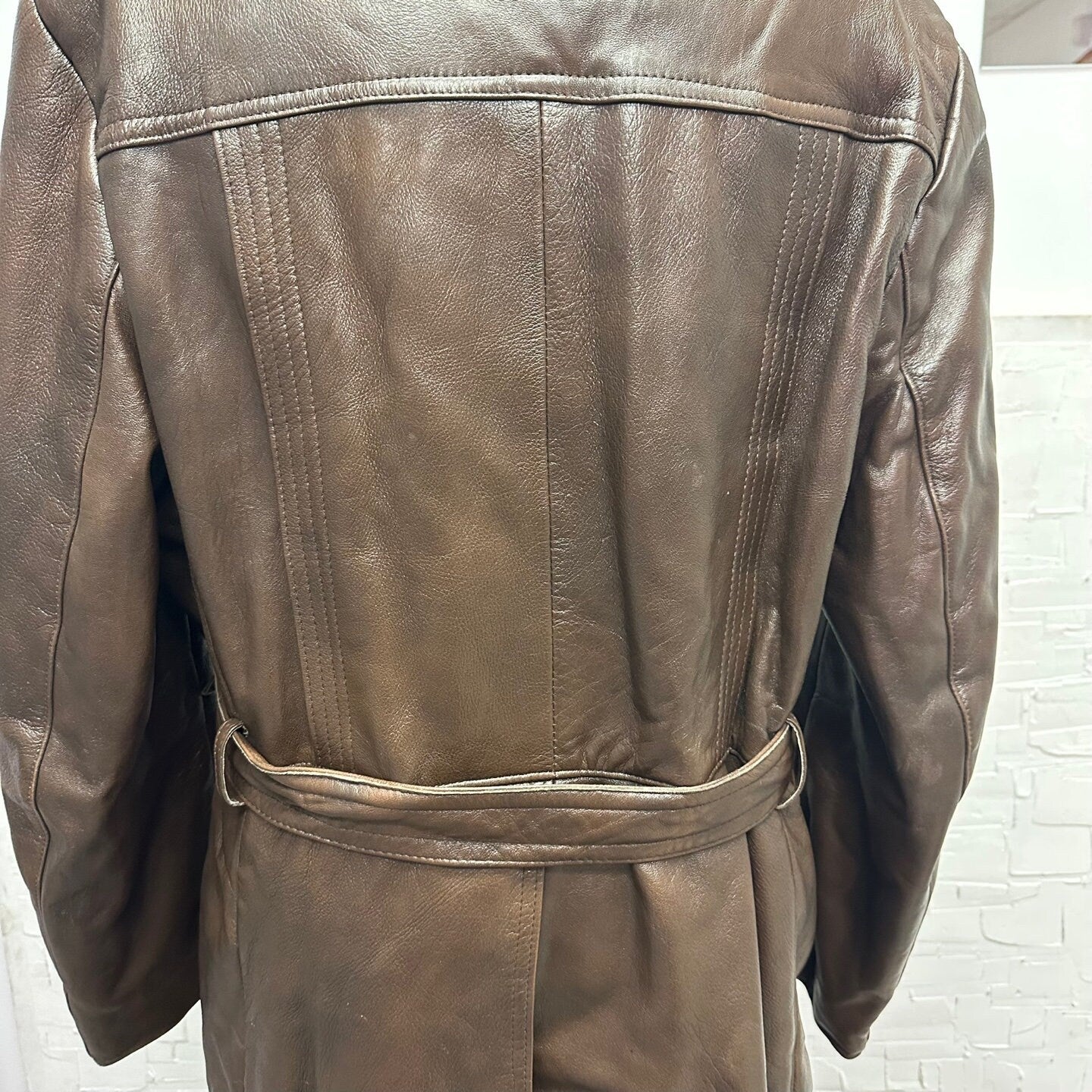Vintage Leather Penny Lane Style Coat with Fur Collar Button up Closure and Belt | Vintage Coat | Afghan Coat | Size 44 | SKU ST-2002 |