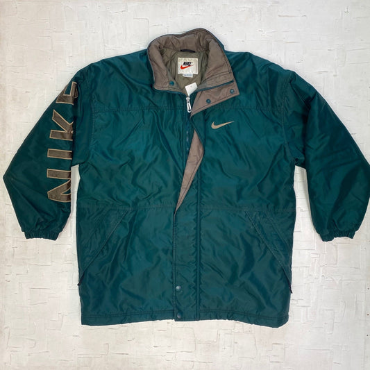 Vintage Teal and Brown Nike Ski-Jacket with Large Logo on Sleeve | Vintage Jacket | Nike | Quilt Lining | Winter | Men's Size L | M-2044