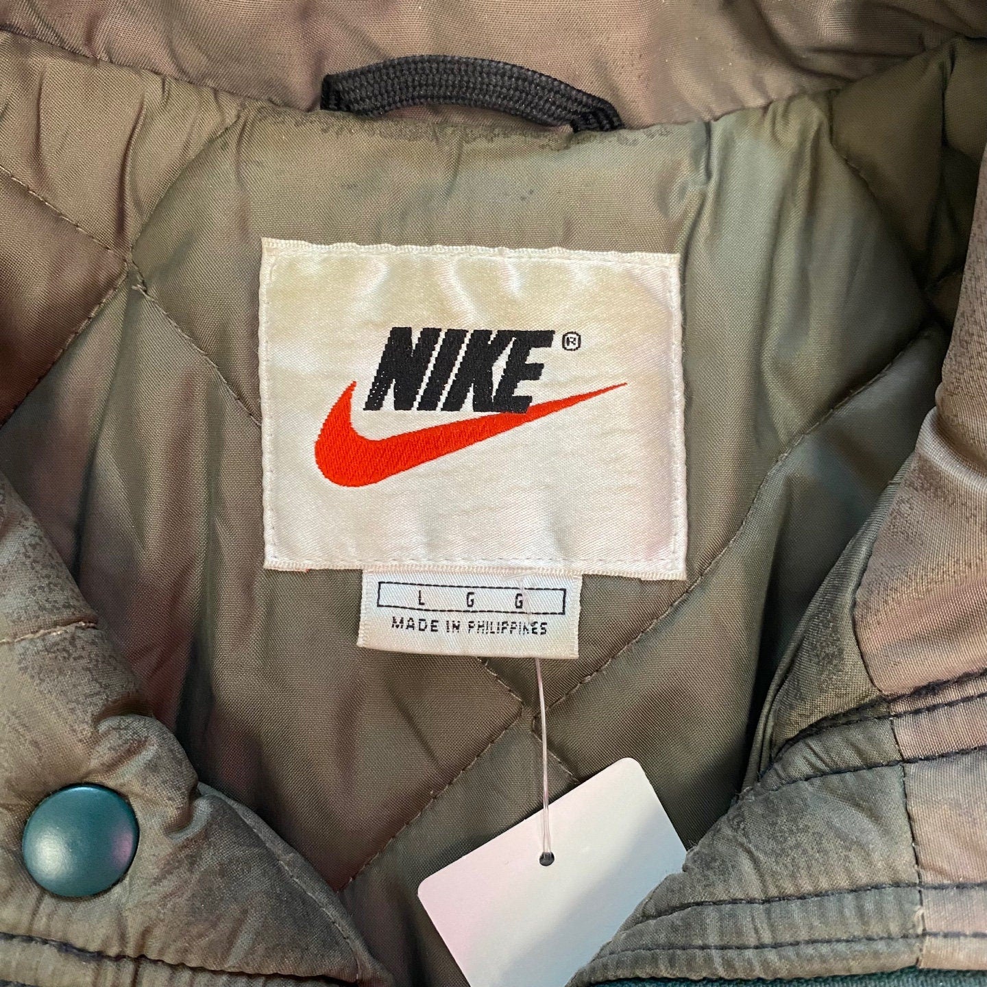 Vintage Teal and Brown Nike Ski-Jacket with Large Logo on Sleeve | Vintage Jacket | Nike | Quilt Lining | Winter | Men's Size L | M-2044