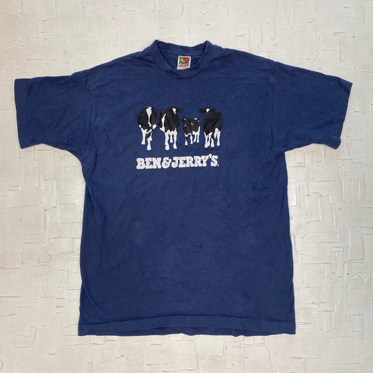 Vintage Ben and Jerry's Euphoria Navy Blue T-shirt | Vintage T-shirt | La Place du Scoop | Three Cows | Ice Cream Shirt | Men's XL | M-2048