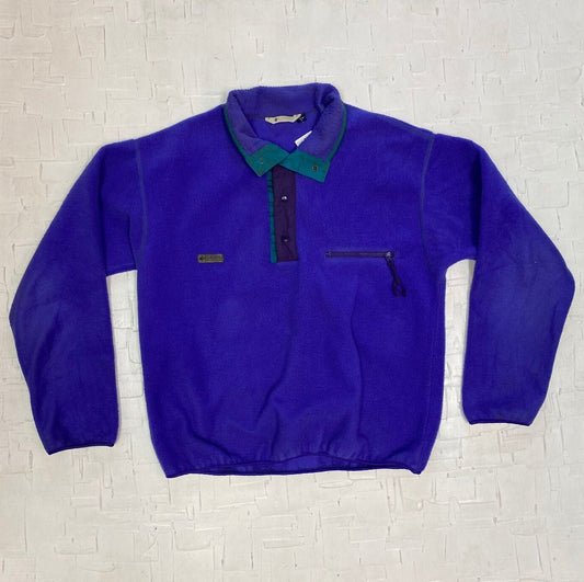 Vintage Columbia Indigo Fleece Pullover | Made in USA | Vintage Sweater | Purple | Quarter Snap Button | Duo-toned | Men's Size L | M-1991