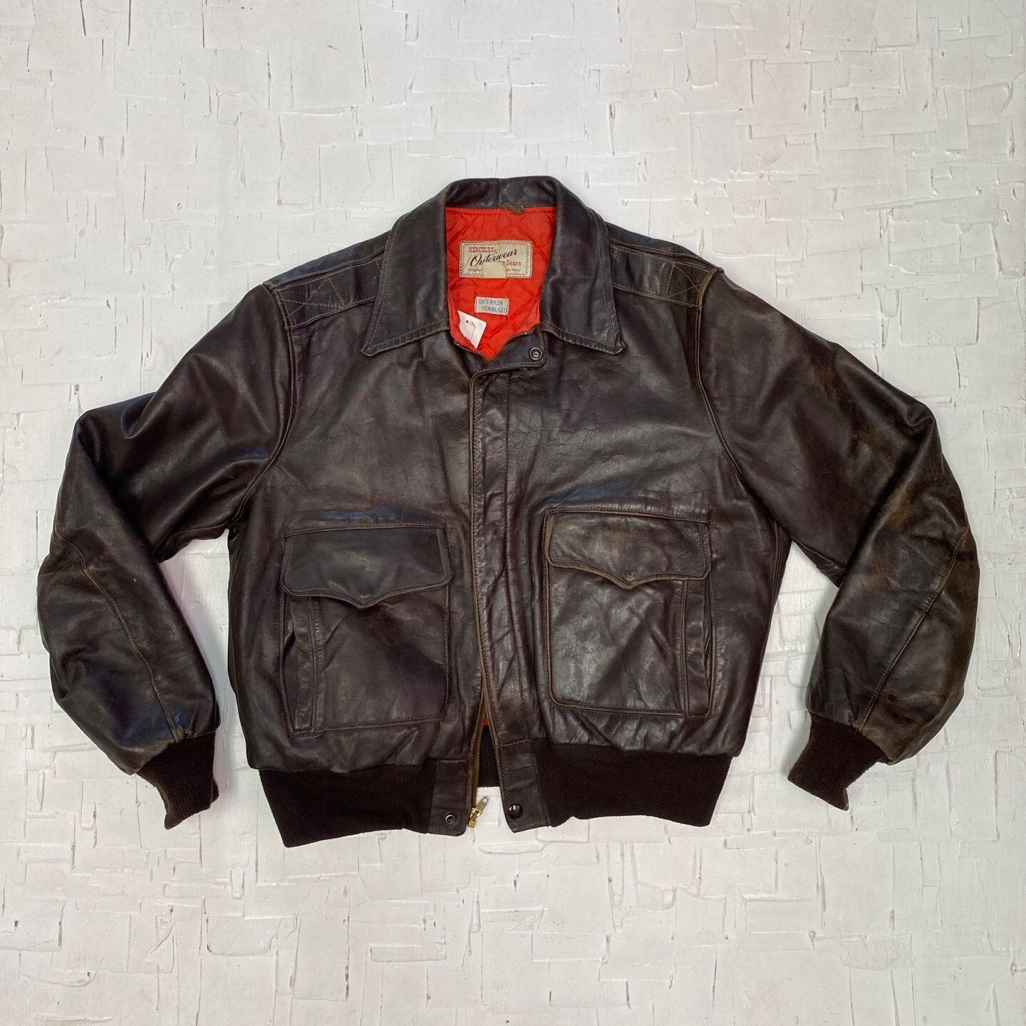 Vintage "Hercules" Outerwear by Sears Horse Leather Jacket | Vintage Leather Jacket | Red lining | Bomber Jacket Style | Men's XL |  M-2076