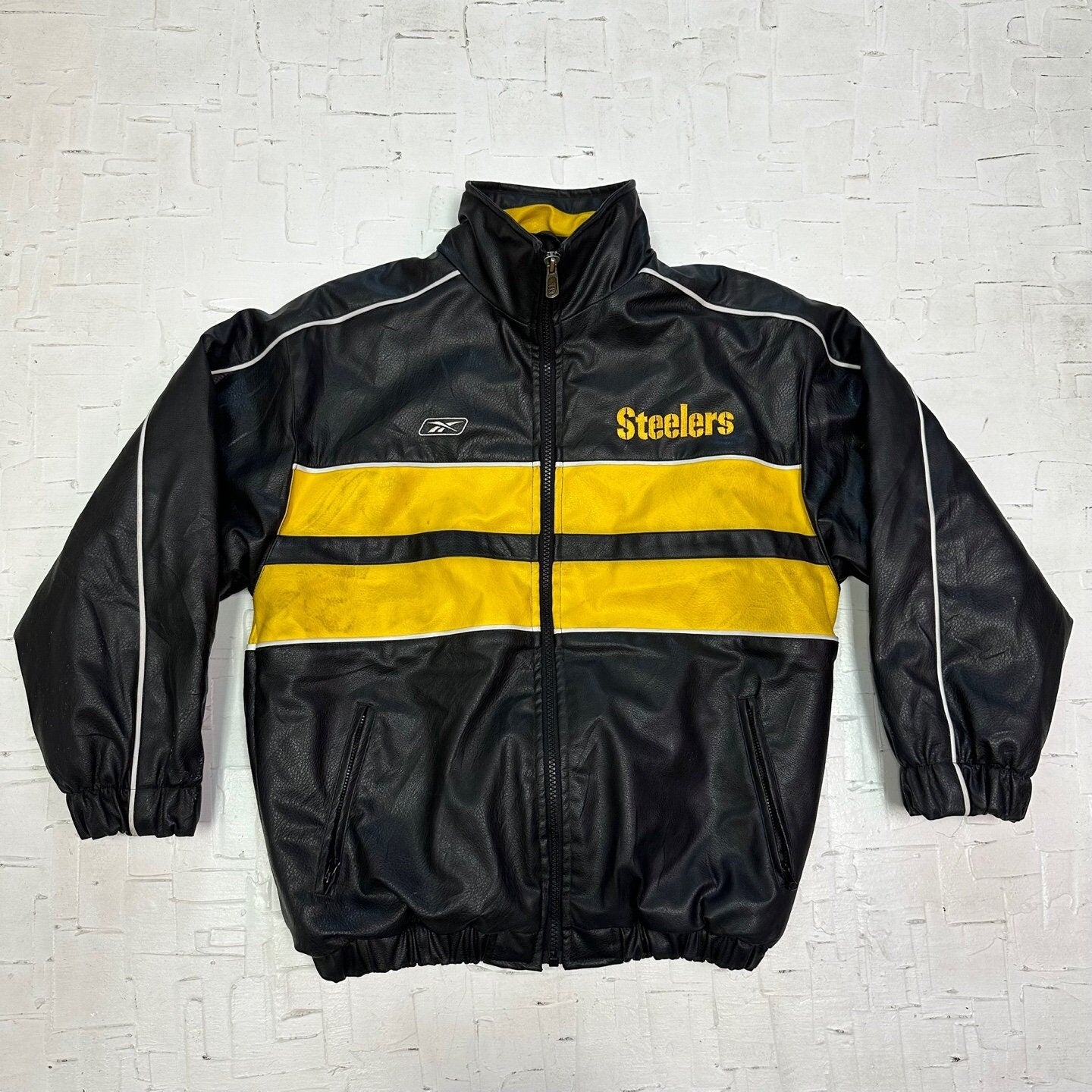 Vintage Pittsburgh Steelers Leather Bomber Jacket with Steelers Logo on Back | Vintage Leather Jacket | Pittsburgh Steelers | SKU ST-2076 |
