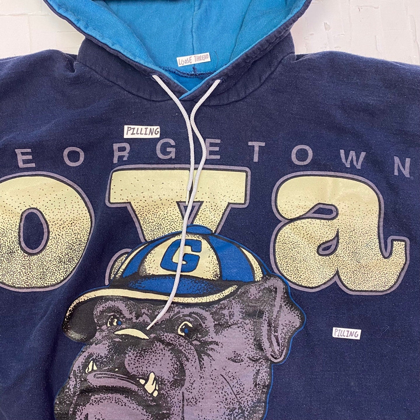 Vintage Georgetown University "Hoyas" Basketball Hoodie | Vintage Sweatshirt | Navy & Blue | Large Graphic | HOYAS | Men's Size L | ST-2077
