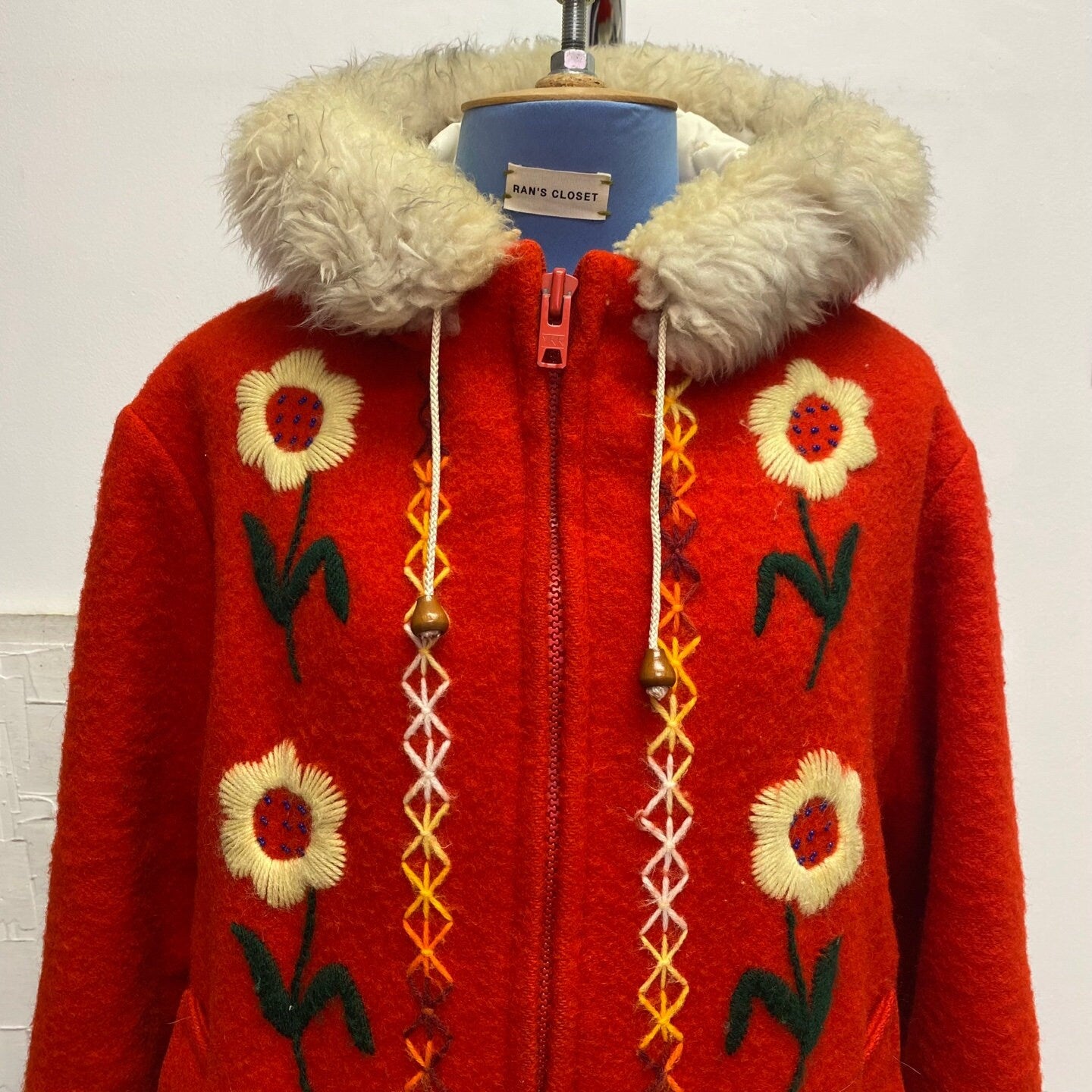 Vintage Ruby Red Hudson's Bay Wool Parka with Fur Lined Hood | Vintage Winter Parka | Flower Pattern | Quilted Lining | 100% Wool | M-3068