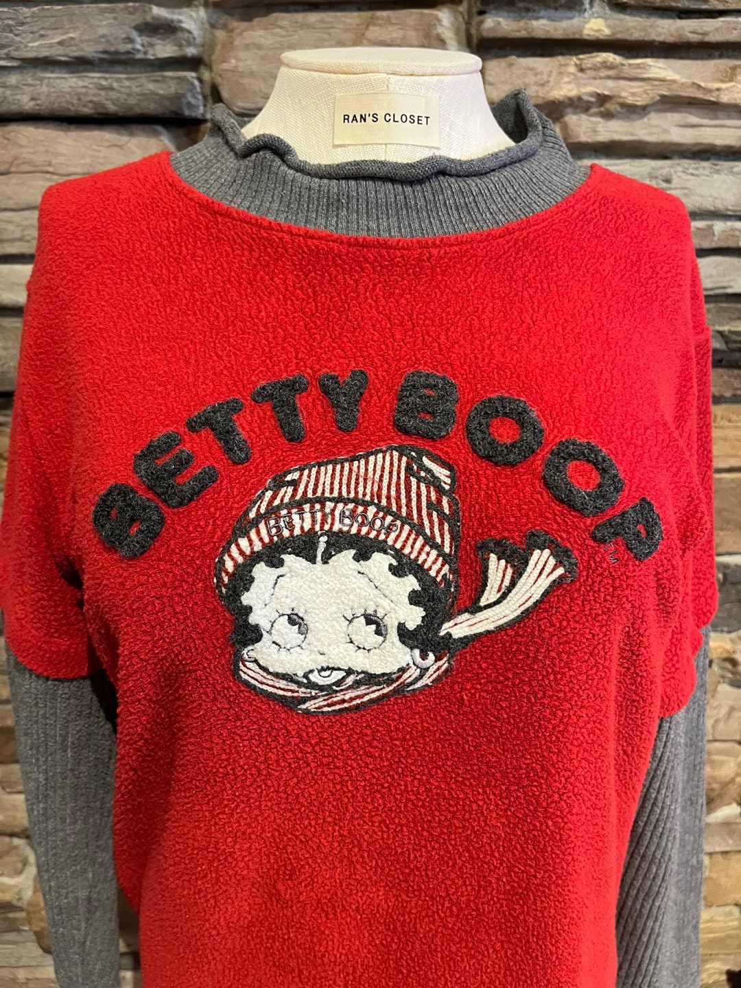1999 Vintage Betty Boop Layered Midi Dress with Grey Longsleeve and Red Layer | Vintage Dress | Betty Boop Dress | Size 16 | SKU STQ 3092