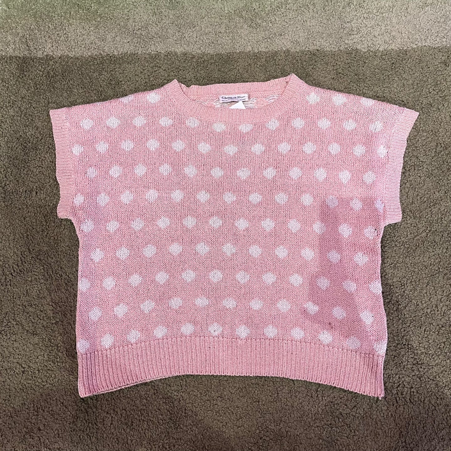 Vintage Christian Dior Pink Polka Dot Knit Cropped Shirt | Vintage Shirt | Dior Top | Womens Top | Pink Top | Designer | SKU: STQ-3093