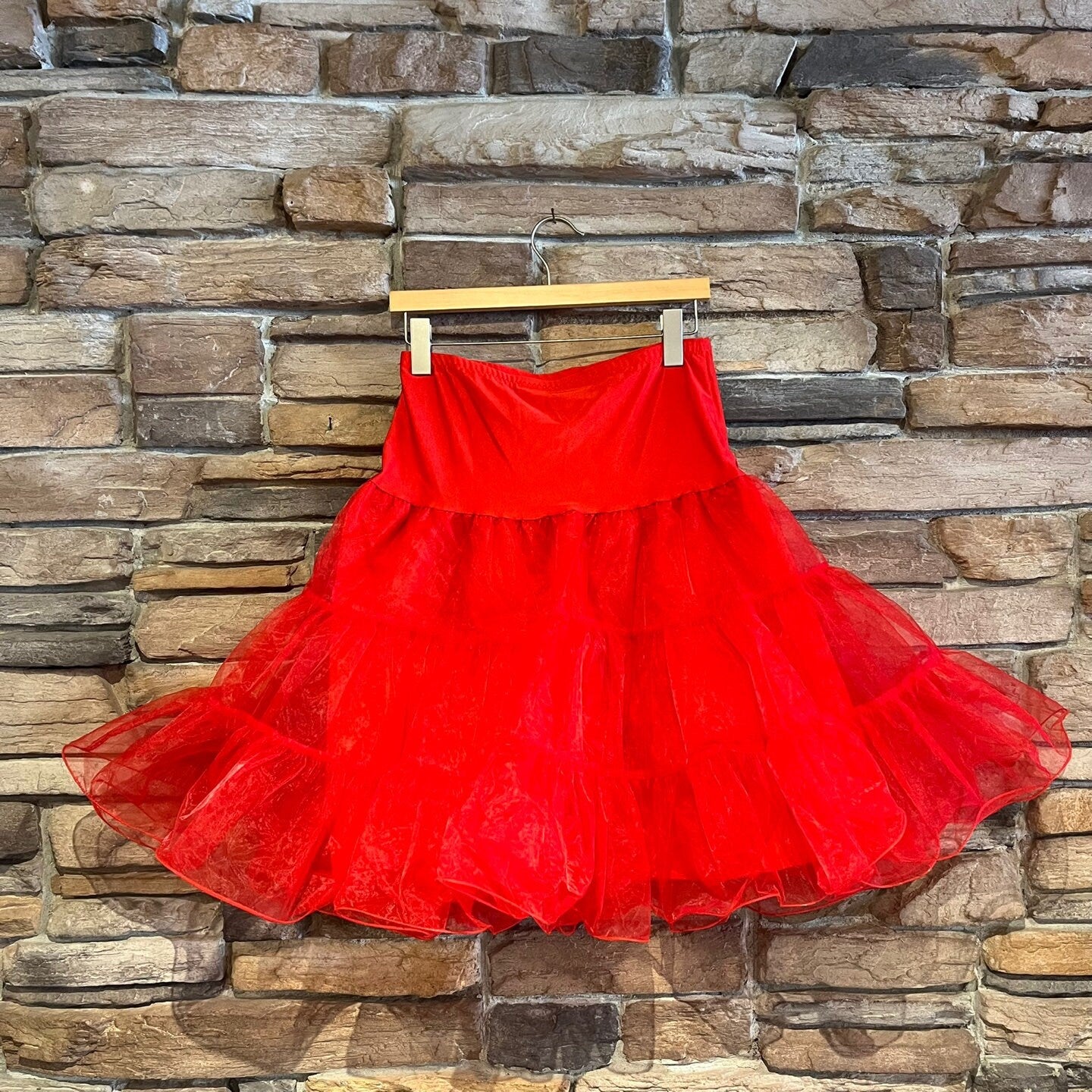 Red Double Layer Petticoat Skirt | Tutu Skirt | Tiered Skirt | Puffy Skirt | Crinoline Skirt | Sheer Skirt | Women's Size M | SKU:STQ-3236