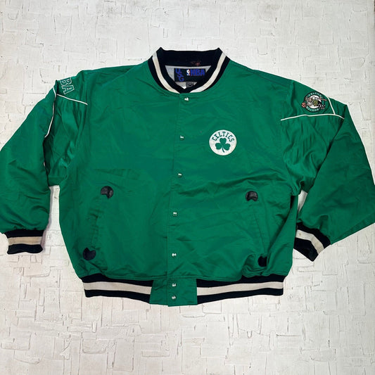 Vintage Boston Celtics Green Satin Bomber Jacket with Patches | Vintage Bomber Jacket | Boston Celtics Jacket | Size 2XL | SKU: M-3237