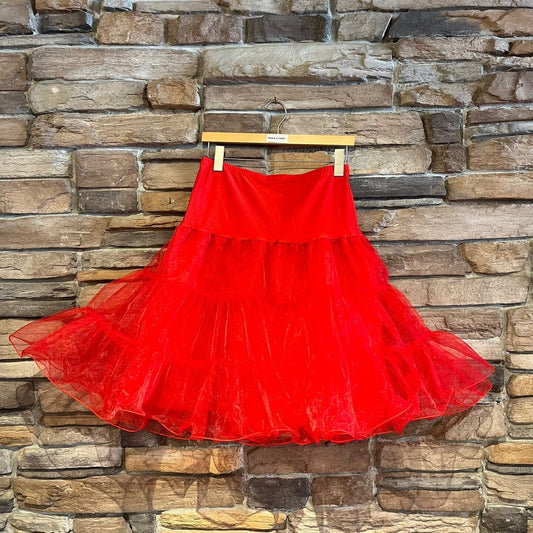 Red Double Layer Petticoat Skirt | Tutu Skirt | Tiered Skirt | Puffy Skirt | Crinoline Skirt | Sheer Skirt | Women's Size M | SKU:STQ-3236