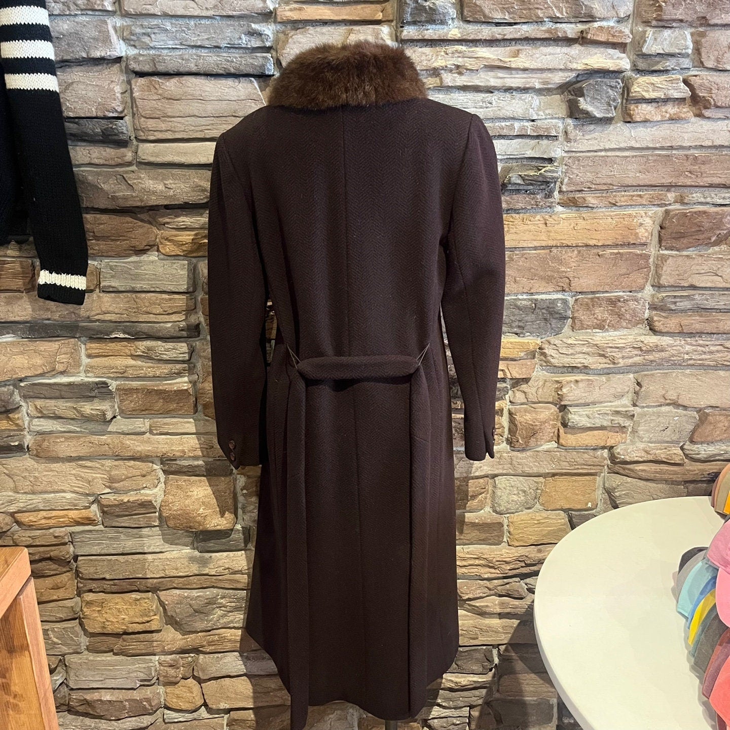 Vintage Jacob Crowley Wool Blend Trench Coat With Faux Fur Trim