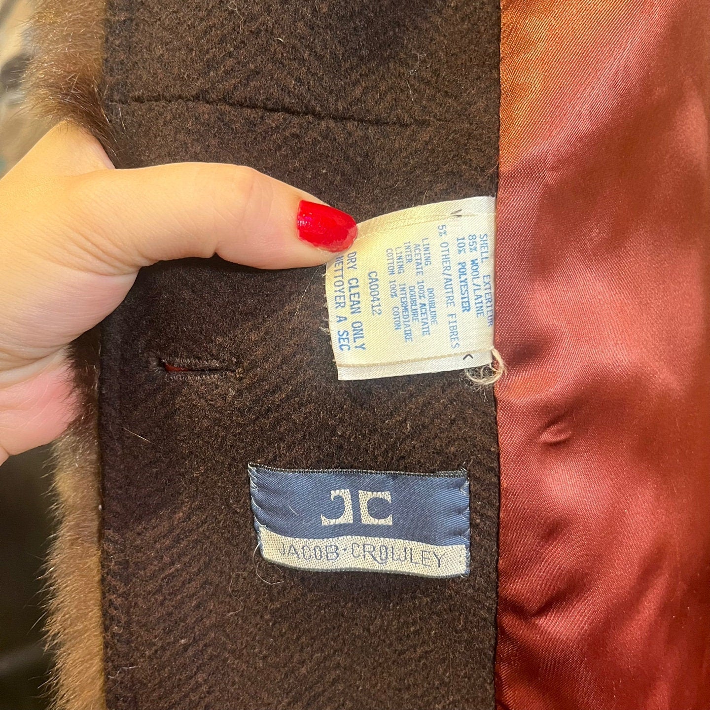 Vintage Jacob Crowley Wool Blend Trench Coat With Faux Fur Trim | Vintage Long Coat | Vintage Faux Fur | Women's Size 8 | SKU: STQ-3279