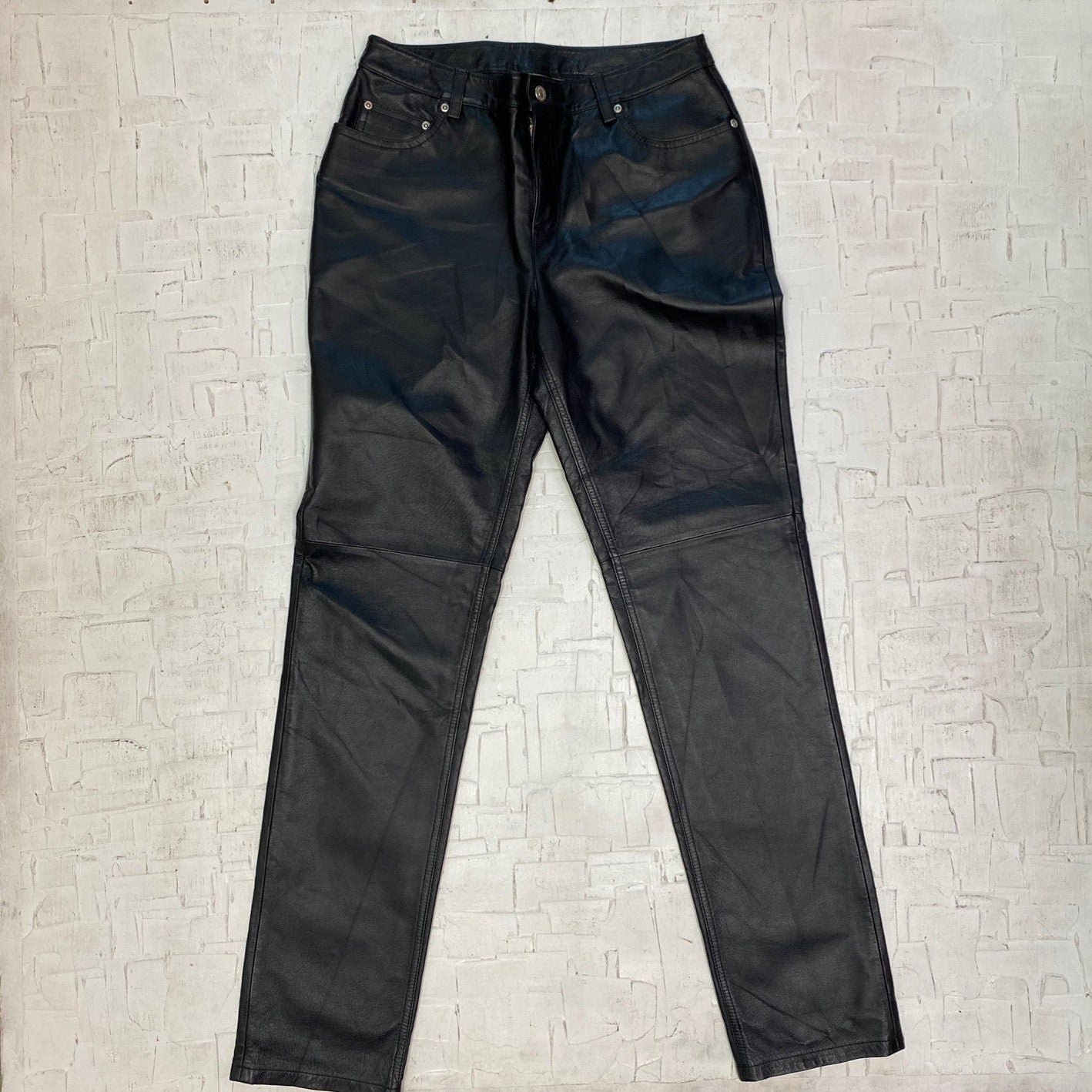 Vintage Newport News Jeanology Collection Leather Pants | Vintage Leather Trousers | Vintage Black Leather Pants | Size 10 T | SKU:M-3311