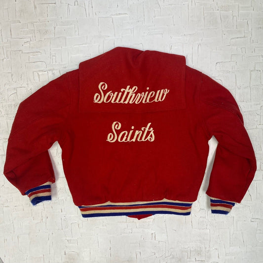 Vintage Southview Saints Cheerleading Red Varsity Jacket | Vintage Jacket | Empire Sporting Goods New York | Cindy | Size M | SKU: M-3342