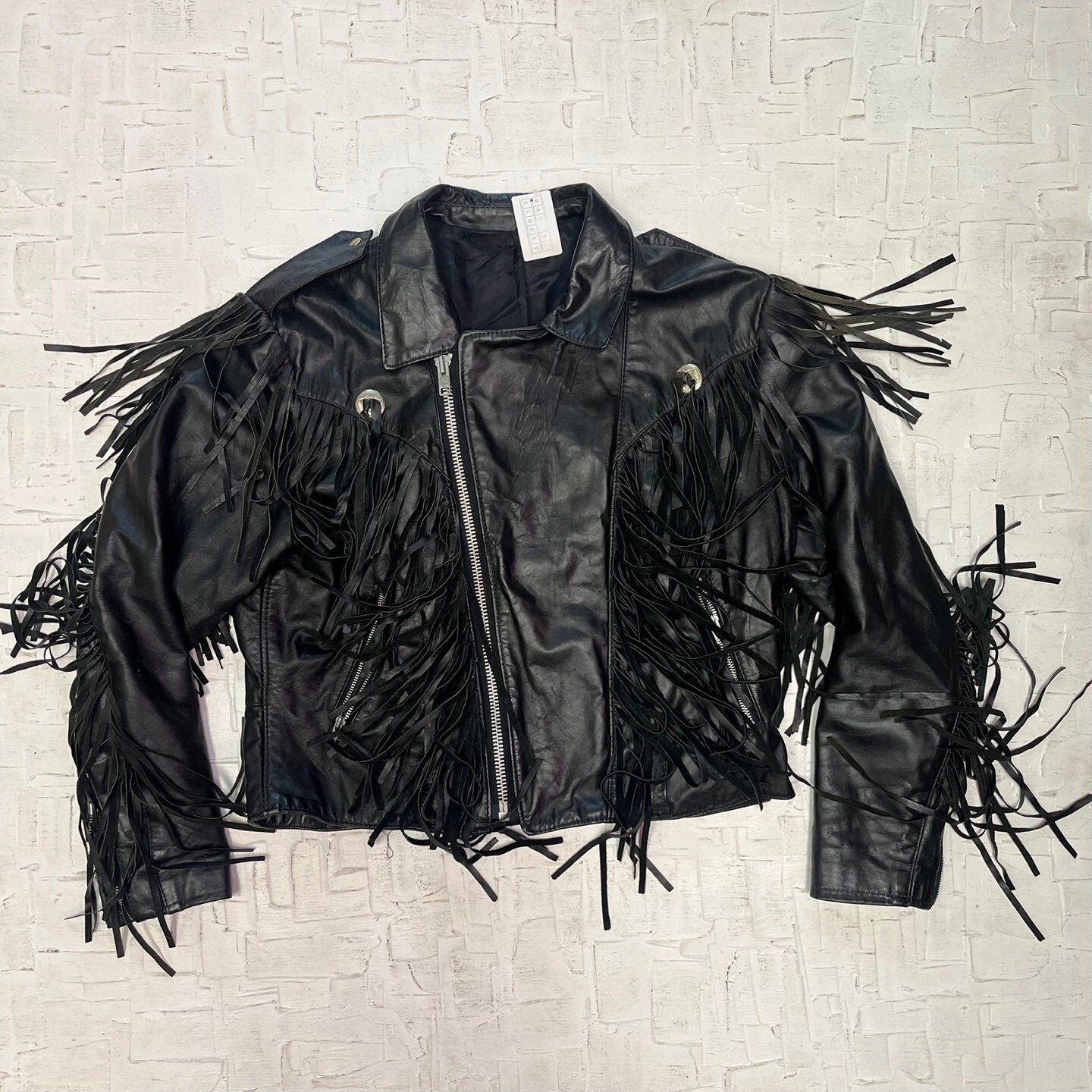 Vintage Biker Leather Jacket with Fringe Tassels | Vintage Jacket | Vintage Leather Jacket | Vintage Biker Jacket | Size L | SKU M-3312 |